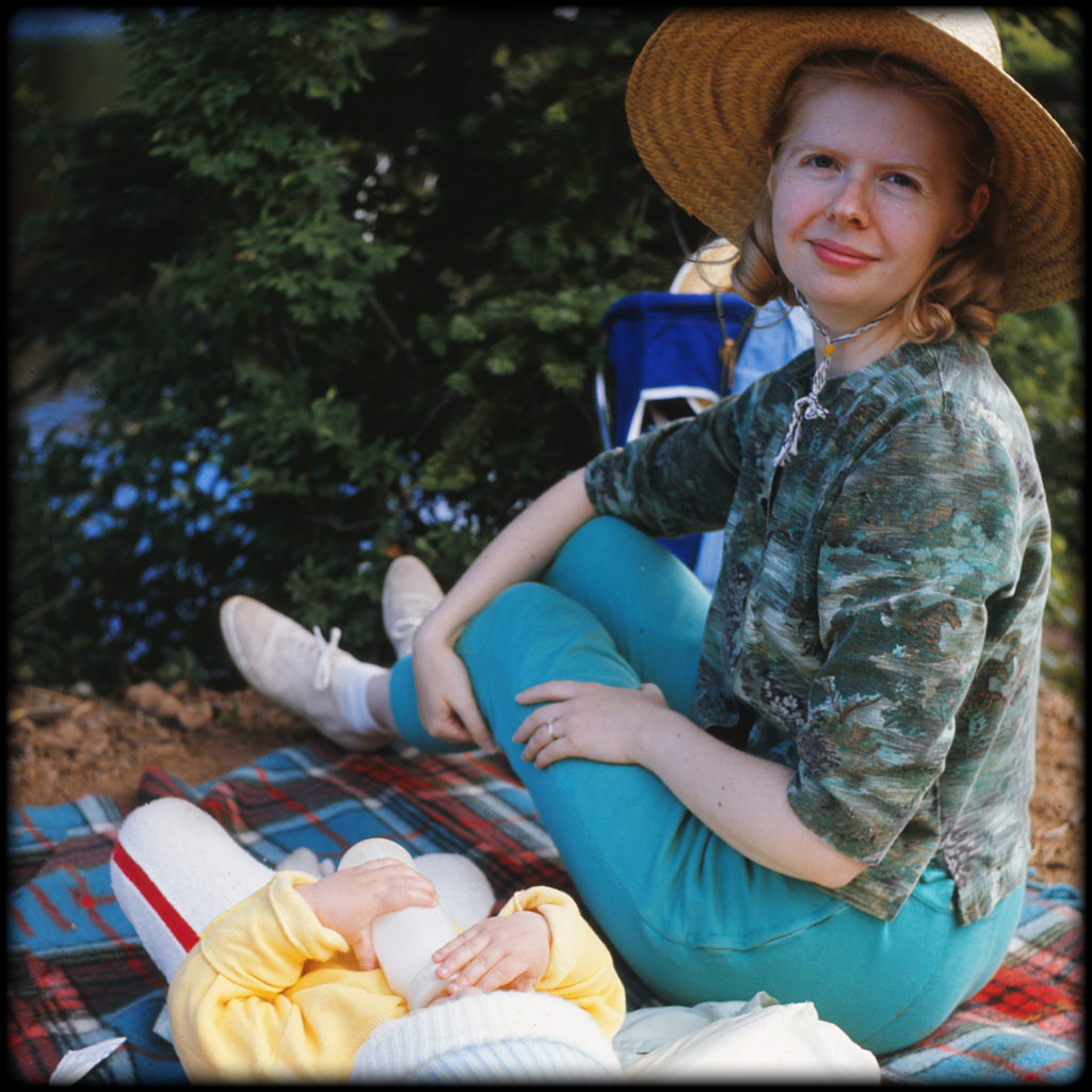 Photo of Diane on a mountain picnic hike somewhere in the Cascade mountain range of the Pacific Northwest, July 1970.
